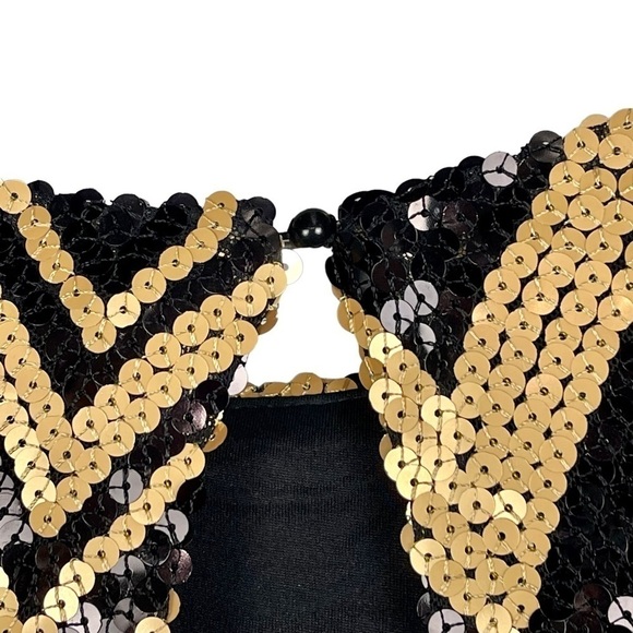 ARK & CO. SEQUIN EMBELLISHED CHEVRON STRIPE 3/4 SLEEVE FITTED SHEATH DRESS - Picture 14 of 16